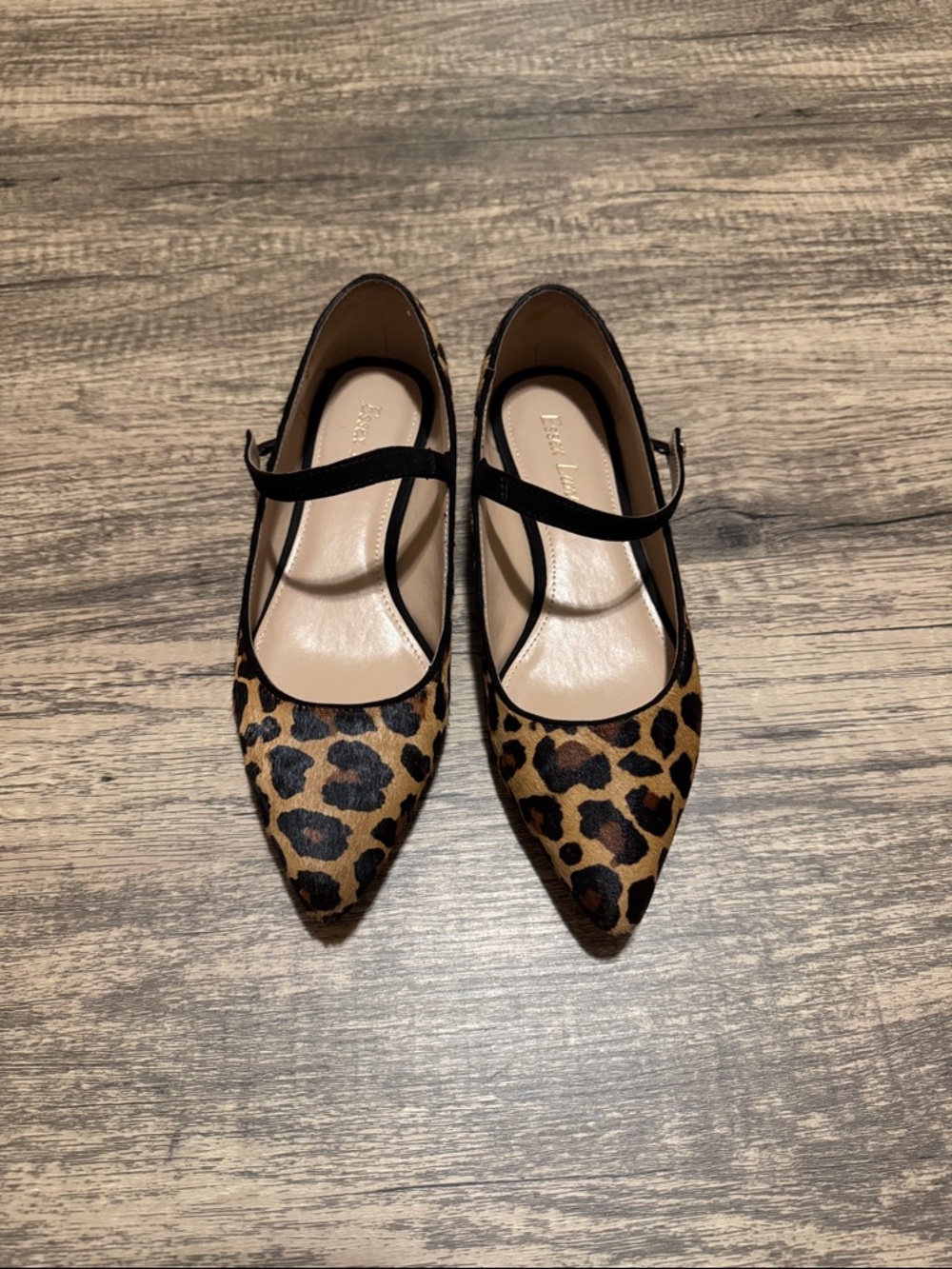 Essex Lane Leopard Print Pointed Mary Jane Flats